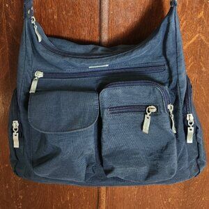 Baggallini Crossbody Travel Bag with Trolley Sleeve – Navy Blue